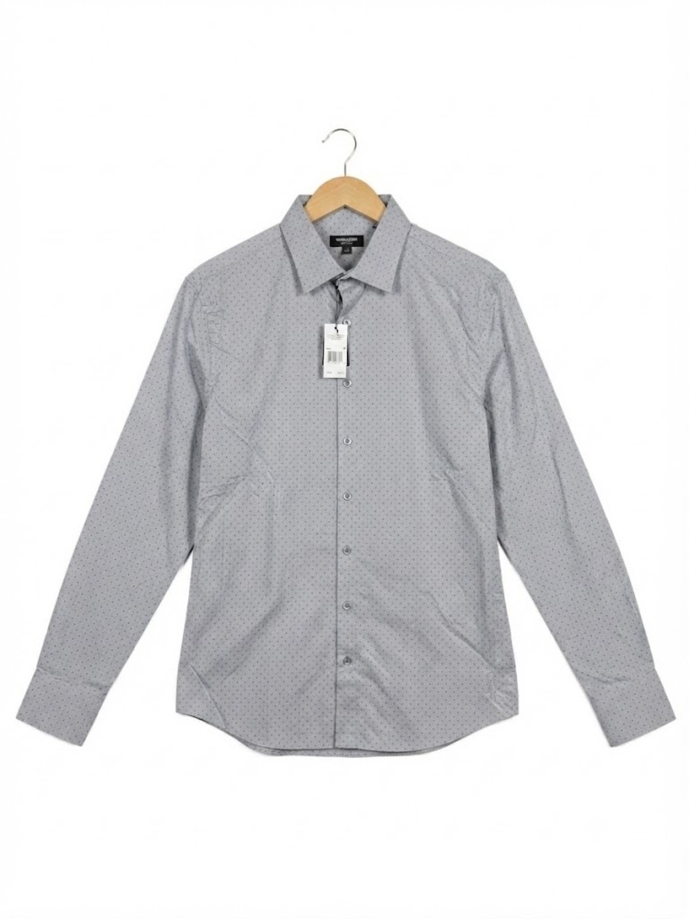 Express Men's Gray Micro Dot Extra Slim Fit Long Sleeve Dress Shirt Size L